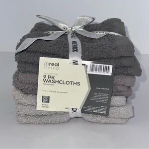 9 NEW Real living Gray Washcloth Set with Ribbon